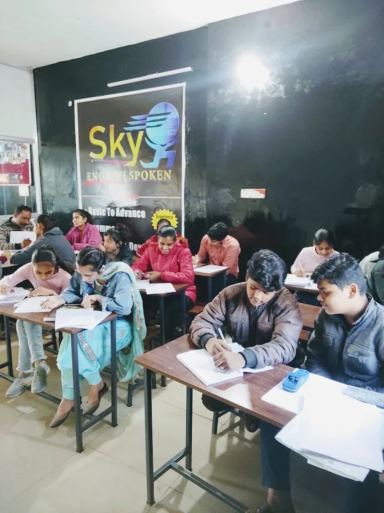 Learners completing a practice activity at Sky English